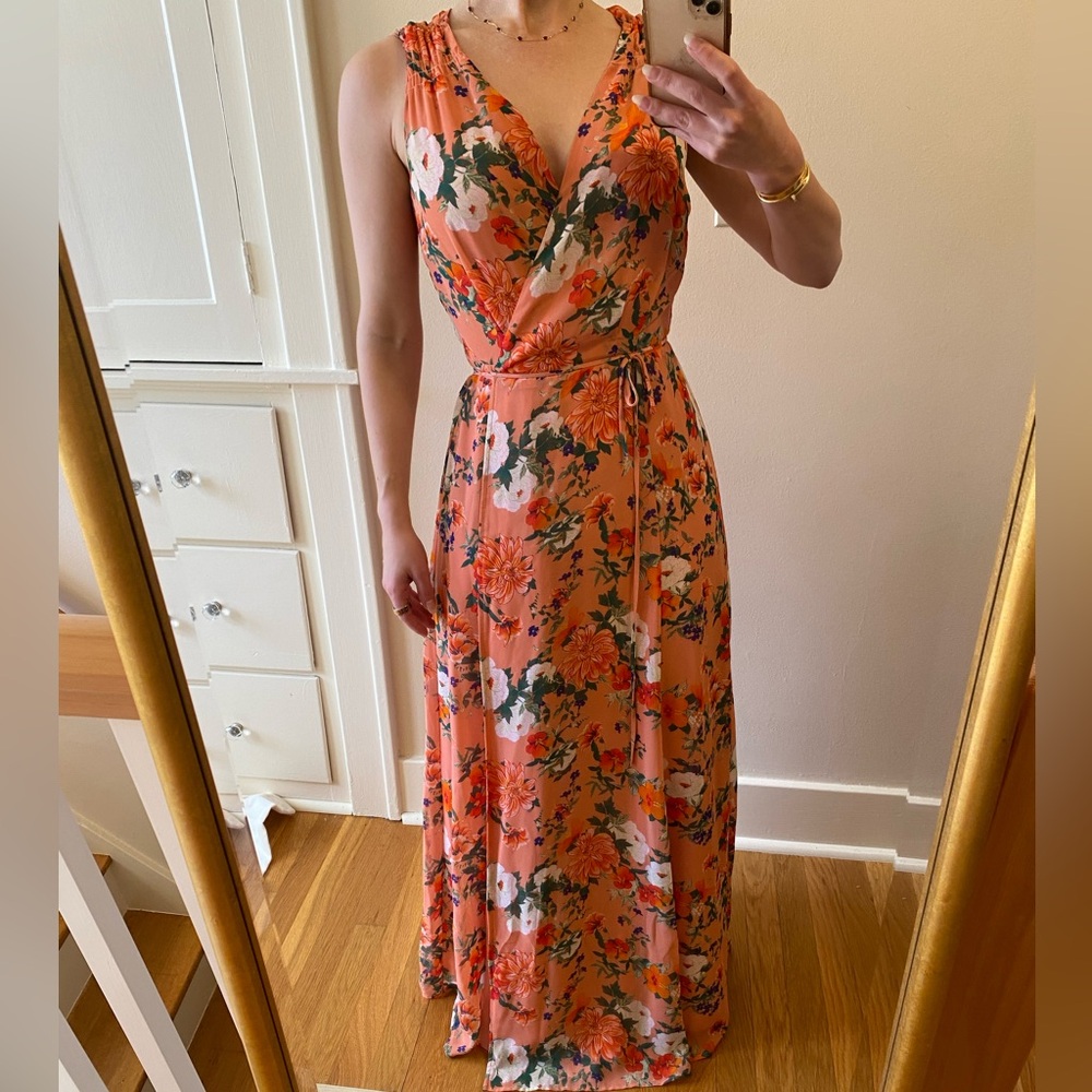 Eva Mendes for New York & Company Floral Maxi Dress - Orange and Pink